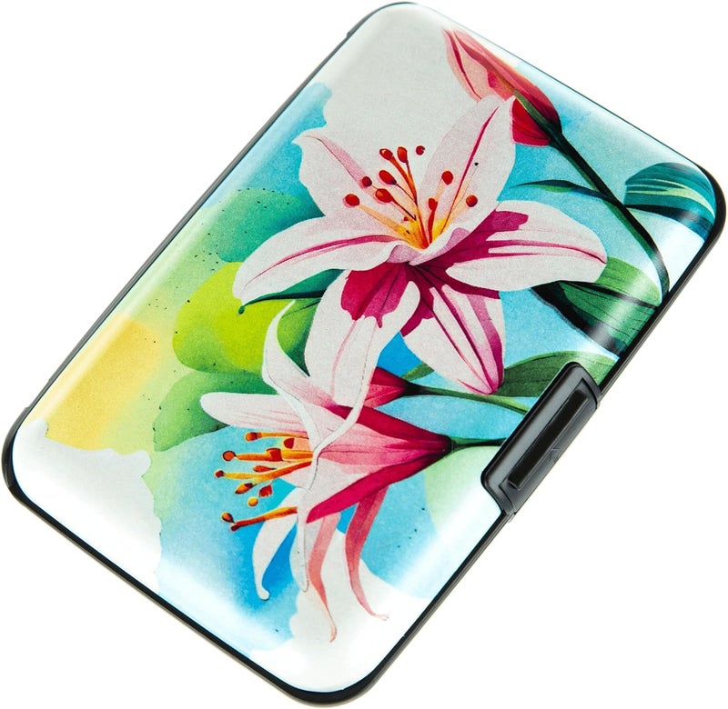 Kaabao Credit Card Holder, Metal Card Wallet RFID Blocking Mini Slim Aluminum Business Hard Card Case for Women Men (Watercolor Lilies) - Image 1
